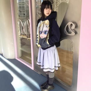 coyseio现H26春款日系多褶花边拼接短裙女宽松学院风设计感百褶裙