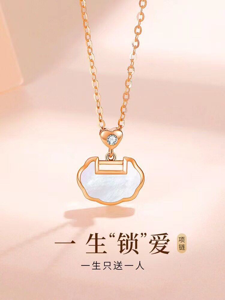 新款纯银S925平安锁15K金钻石项链女轻奢小众设计感吊坠生日礼物