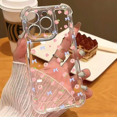Fresh Peach Clear Shockproof Soft Phone Case 适用 iPhone 17 16 Pro Max 15 14 13 12 11