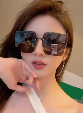 墨镜女2024年新款无框眼镜感ins 防紫外线太阳镜大脸显瘦开车