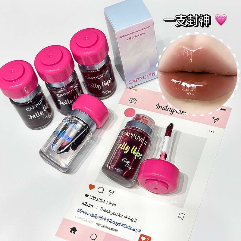 CAPPUVINI卡泡维妮小蘑菇透亮唇釉！果酱色显白水光镜面嘟嘟唇