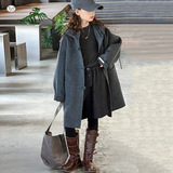 女童连帽贴标呢子大衣秋冬装2025新款中大童纯色长款盘扣毛呢外套，童装外套，祺儿童装