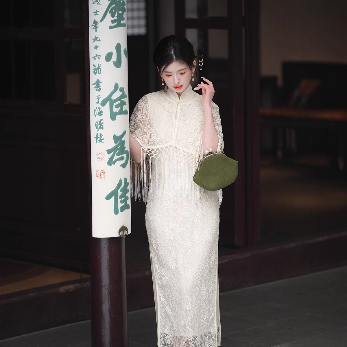 礼服2026年春夏新款白色蕾丝两件套气质国风复古民国风改良旗袍