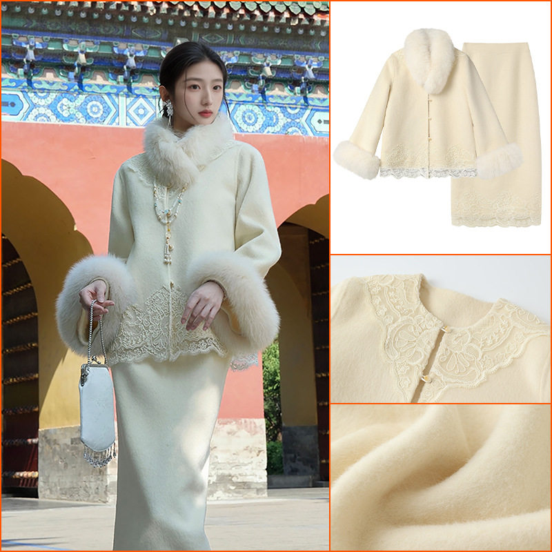 国风古韵冬季毛呢羊毛外套半裙气质半身裙套装中式两件套 NY044,女装/女士精品,时尚套装,淘宝优惠券,粉丝福利购,淘宝优惠卷