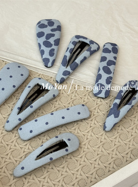 韩版简约蓝色波点几何发夹清新奶牛纹刘海bb夹气质百搭侧边碎发卡