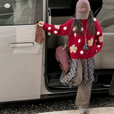 女童加厚毛衣2025秋冬新款中大童波点花朵针织衫中大童打底衫韩系，童装毛衣，祺儿童装