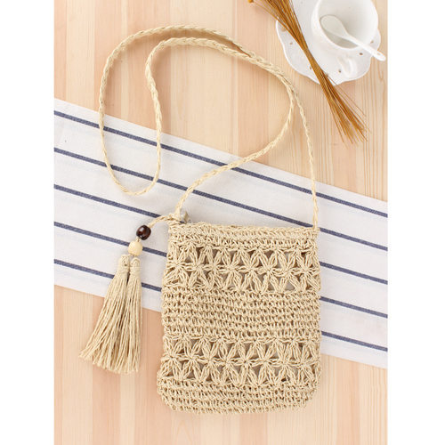 Hollow-out Tassel Hand-woven Bag for Women Vacation Beach Da