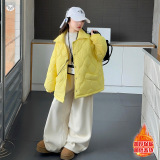 女童夹棉加厚棉服2025冬季新款中大童航线宽松棉衣休闲面包服外套，童装棉衣，祺儿童装