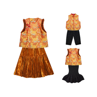 2026秋冬新款国风马甲套装儿童水貂毛姐弟新中式坎肩兄妹装拜年服