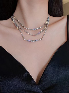 韩国气质短款镶钻项链女简约多层素媛锁骨链轻奢小众chocker颈链