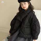 女童碎花棉服2025年冬季新款中大儿童短款面包服休闲加厚棉衣外套，童装棉衣，祺儿童装