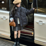 女童2025年冬款韩版碎花围脖棉衣女孩保暖外出棉服外套时髦棒球服，童装外套，祺儿童装