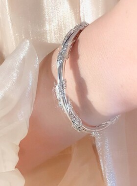 手镯女繁花手镯推拉式素圈银镯子时尚个性相思藤手环小众设计饰品