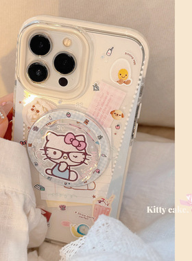 AceCase闪粉磁吸支架16promax韩系卡通标签iPhone15手机壳适用14猫咪13少女12透明防摔11软