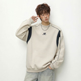 撞色拼接圆领卫衣春季廓形宽松运动休闲套头衫外套MW3990-P50控78，女装短外套，电商A362