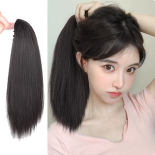网红夏季假发马尾抓夹蓬松自然马尾超黏直发马尾少量直发发仿真发