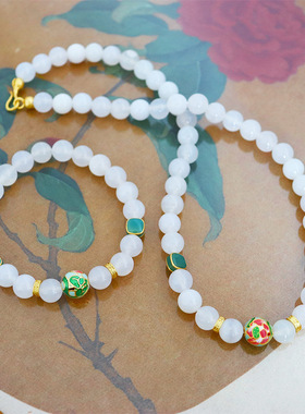 原创新中式中国风轻奢彩色滴油天然石串珠项链女百搭简约小众手链