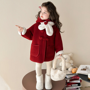 韩版网红女童爱心毛呢外套2025新款冬款洋气大衣年服童装