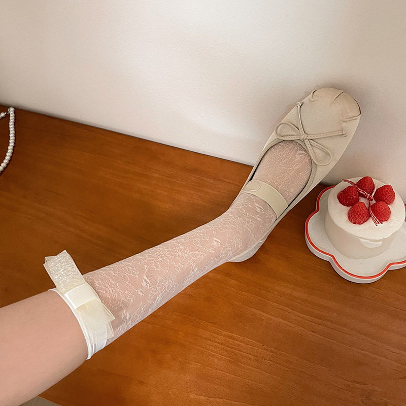 春夏芭蕾舞风欧根纱蝴蝶结唯美水晶丝袜少女风薄款堆堆袜女小腿袜