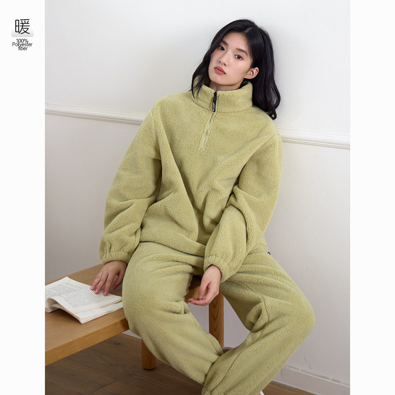 【暖暖绒】新款睡衣情侣半边绒加厚宽松版大码女士家居服套装冬