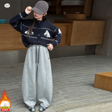 儿童2025年冬季新款个性小马刺绣弯刀裤中大童冬季加厚保暖休闲裤，童装裤子，祺儿童装