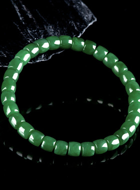 正品天然老料和田玉碧玉桶珠手链玉石菠菜绿女款手串送礼证书