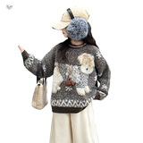 女童2025年秋冬新款亲子装水貂绒提花小狗毛衣女孩软糯加厚针织衣，童装毛衣，祺儿童装