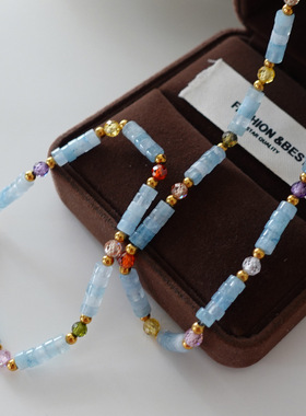 天然石颈链2023年新款项链女小众海蓝色石手链清新级感锁骨链