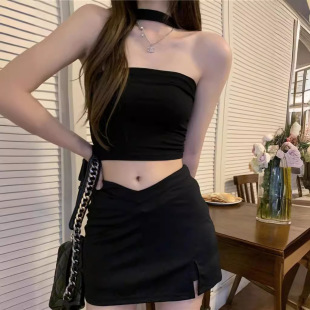 上衣 复古抹胸一字针织短款 纯欲风辣妹性感吊带背心2025夏季 新款