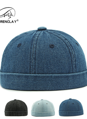 美式街头瓜皮帽复古水洗牛仔帽子瓜皮帽街头雅痞帽个性地主帽女