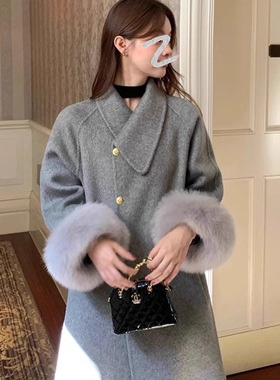 胖MM灰色羊绒2025冬季新款高级感气质韩系大码夹棉毛呢大衣200斤
