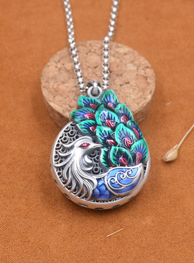 彩色凤凰S999足银复古女纯银吊坠毛衣链挂件长款文艺项链银饰