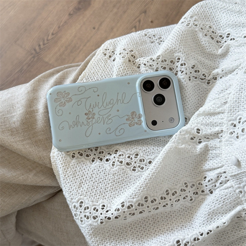 小众浅蓝银色百合花英文iPhone18