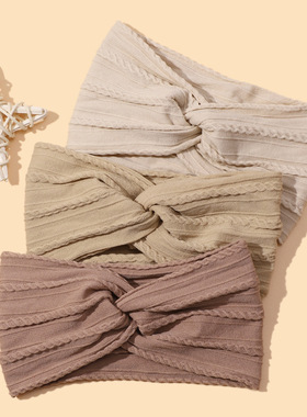 亚马逊新款儿童头饰秋冬交叉结头带婴儿尼龙弹性护囟门宽发带