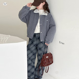 女童冬款韩版夹棉翻领外套女孩时髦加厚保暖夹克衫呢子外套棉服潮，童装外套，祺儿童装