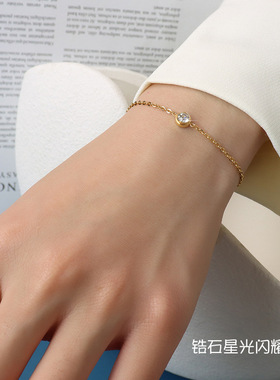 欧美ins风bracelet钻手链 钻石镶嵌手链闺蜜手饰钛钢18k金饰品
