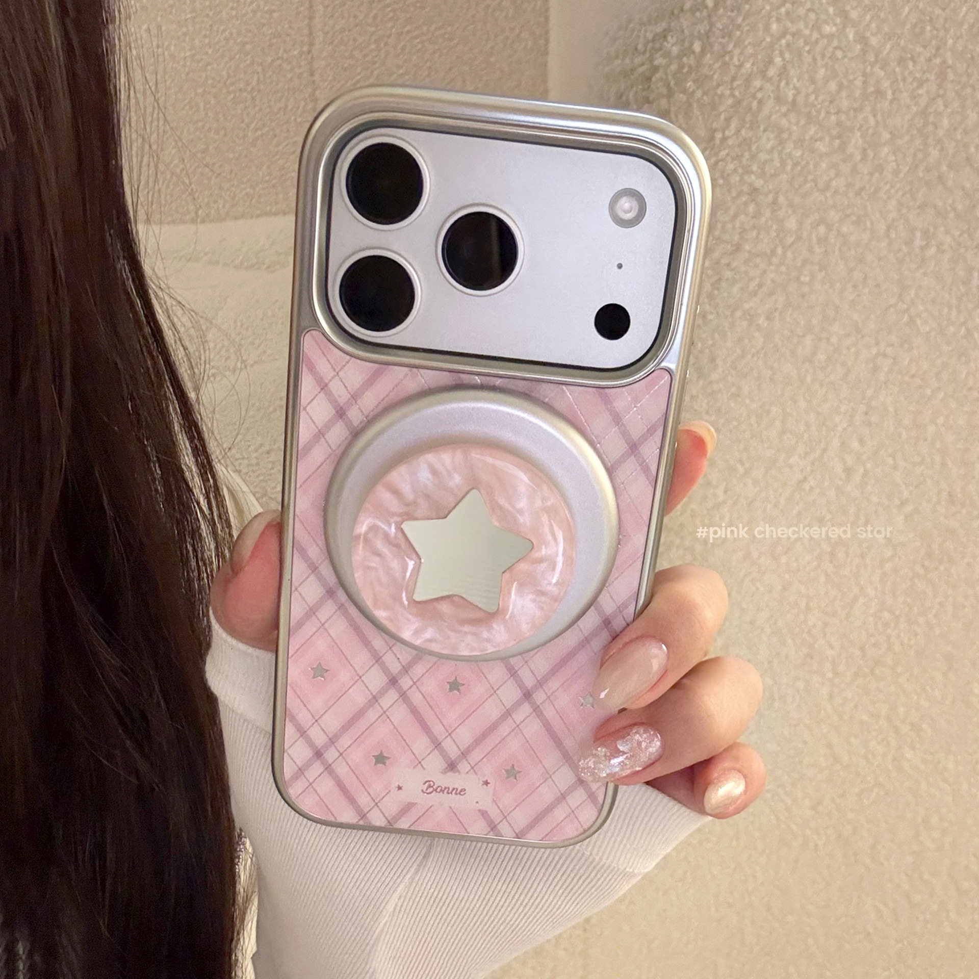 iphone17promax手机壳韩系ins粉色适用苹果16防摔巨好看小众15plus星星格纹14支架磁吸少女系列款13可爱X蓝色