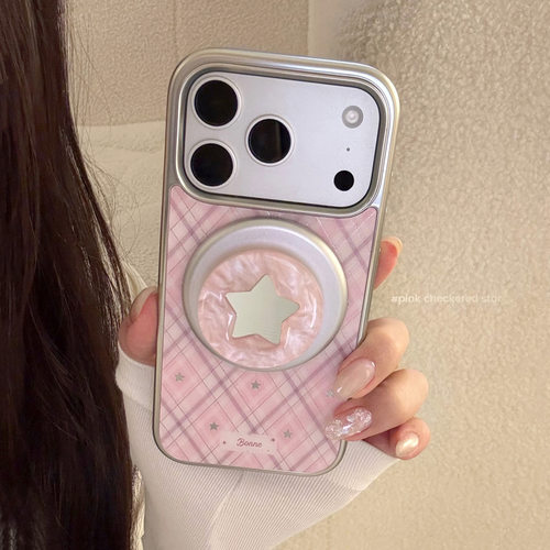 AceCase贝母苹果17promax适用15手机壳磁吸支架iphone16粉格纹星星14鎏金13镜面12轻奢风11