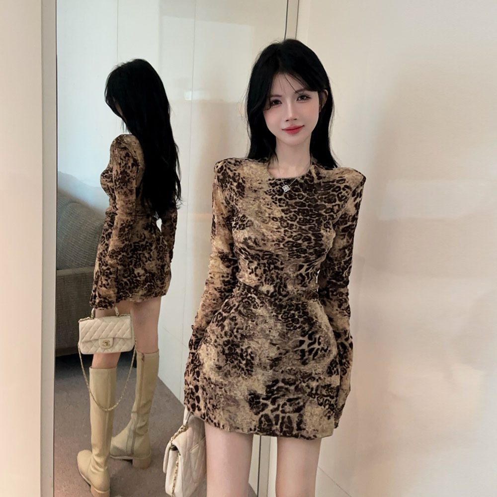 欧美2026跨境外贸美式复古豹纹印花打底连衣裙短裙子,女装/女士精品,连衣裙,淘宝优惠券,粉丝福利购,淘宝优惠卷