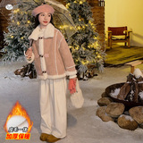 女童皮毛一体外套加厚2025年冬季新款中大儿童韩系夹克衫翻领棉衣，童装棉衣，祺儿童装