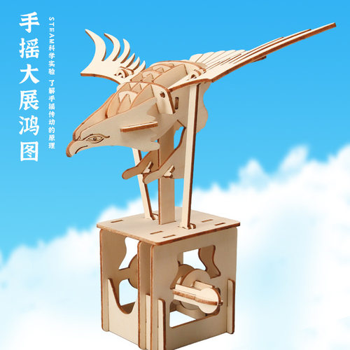 学生科学实验手摇老鹰大展鸿图科技小制作DIY材料STEM科教教具