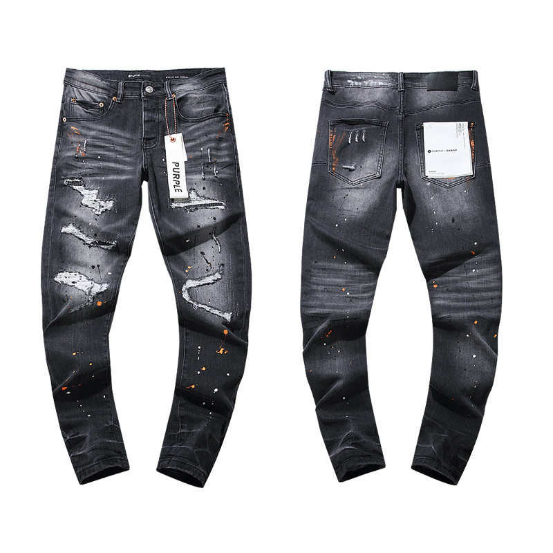 Purple Jeans Cross-Border Export Factory Direct Sales in Stock American High Street Style Black Blue Ripped Jeans Wholes foto 2