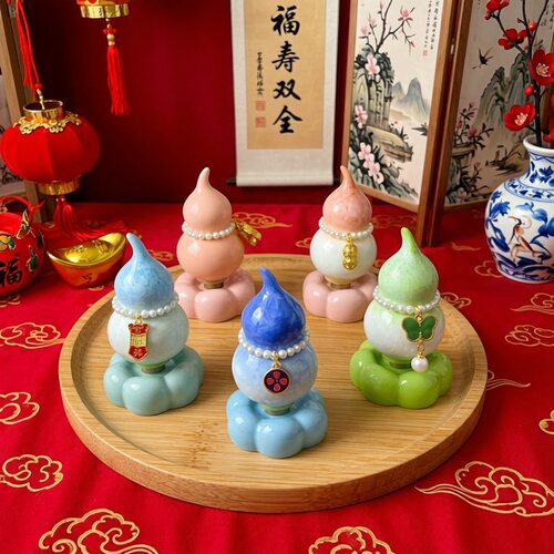景德镇陶瓷转转葫芦时来运转解压神器车载桌面公仔装饰品好运摆件