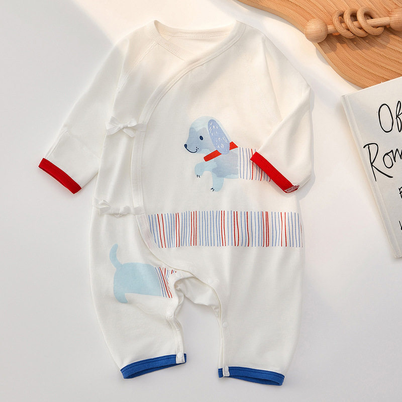 婴儿衣服夏薄款新生儿连体衣莫尔睡衣和尚服哈衣爬服初生儿蝴蝶衣