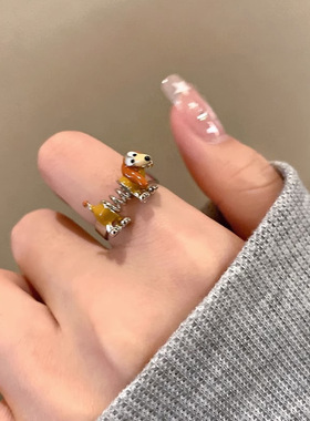 可爱小狗动物造型戒指女时尚个性高级感指环小众设计冷淡风食指戒