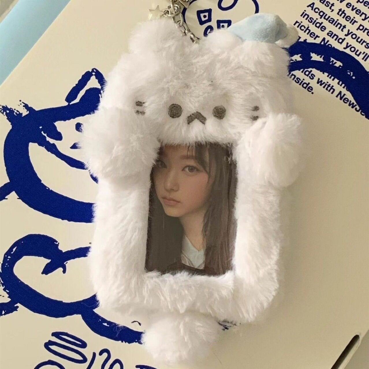 thumbnail for Cute white puppy plush card sleeve high value 3 inch small card storage protective bag cover pendant photo card holder
