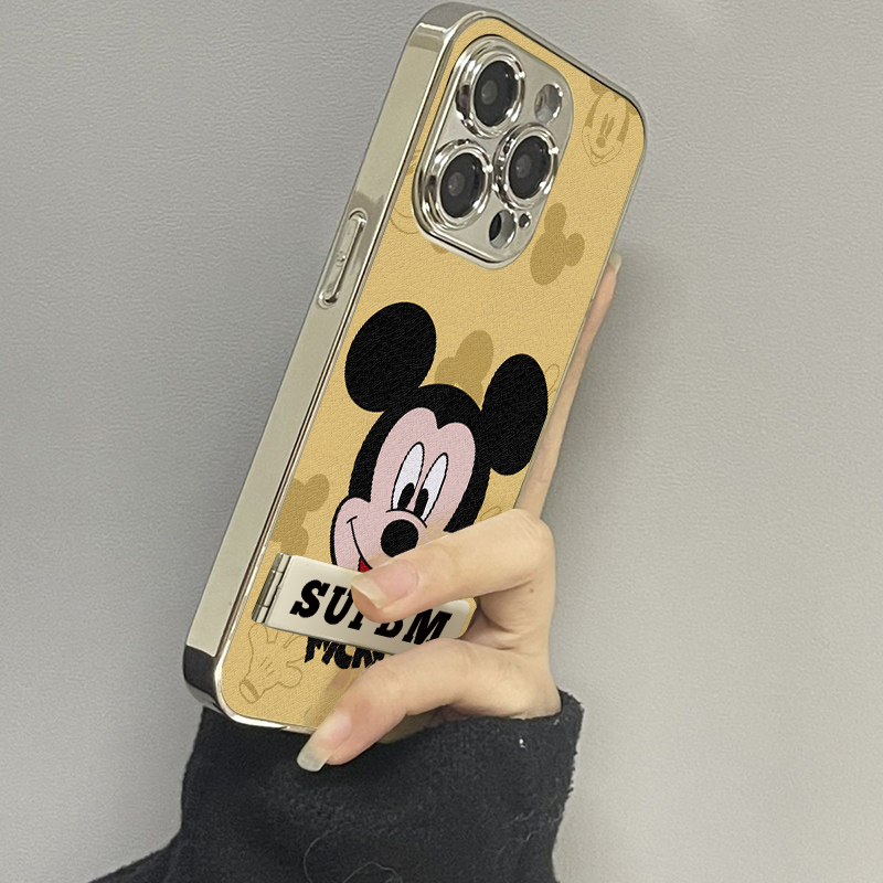 漫画米奇头像适用苹果16手机壳iPhone15高级14plus支架13promax防摔12网红新款11可爱女电镀小羊皮7全包8硅胶