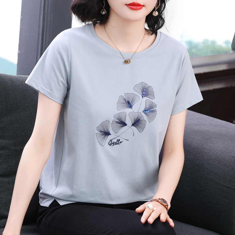 妈妈短袖t恤女 新款2025夏装百搭纯棉衣服半袖小衫中老年体恤上衣