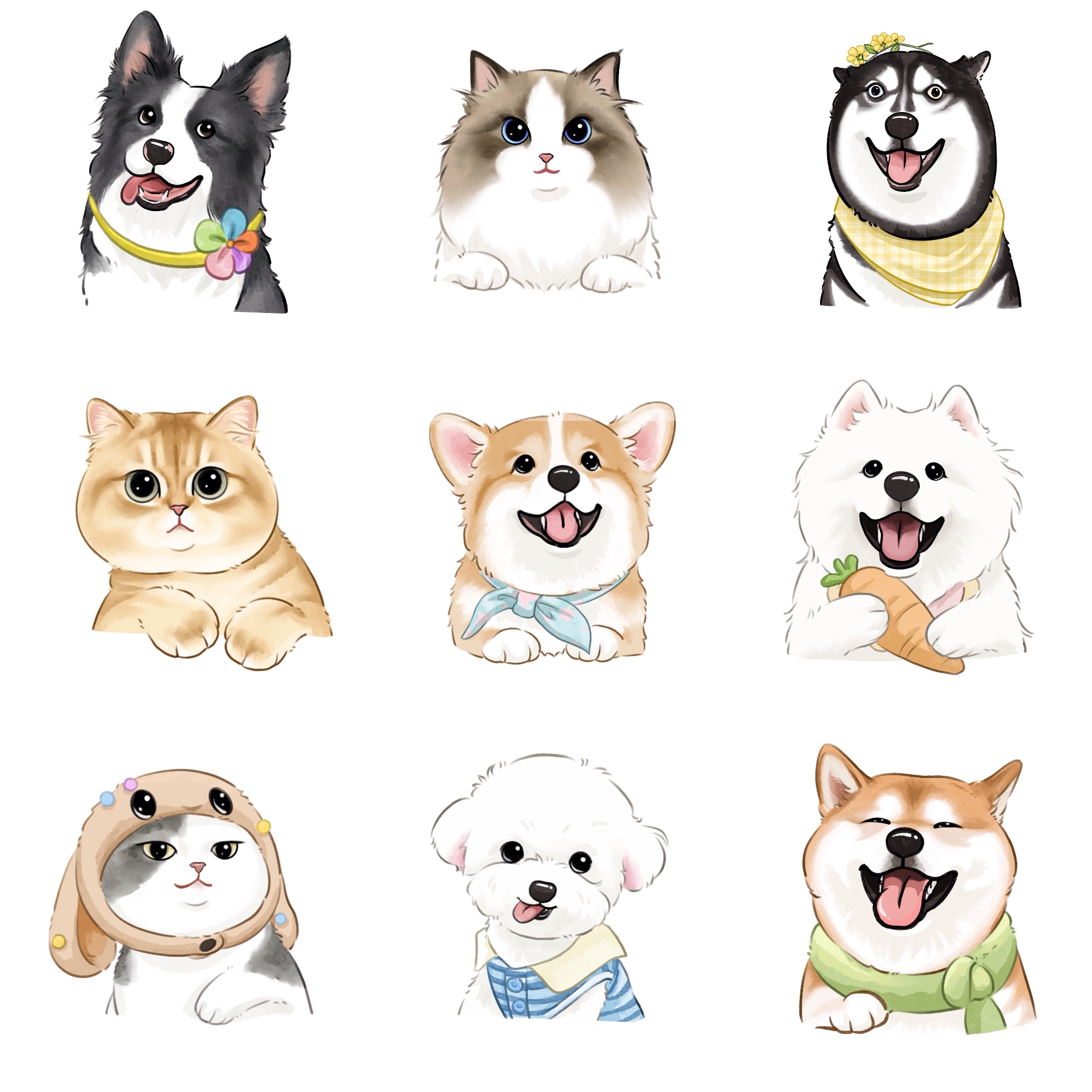 宠物画像手绘定制卡通形象可爱狗狗头像q版猫咪LOGO设计微信动物