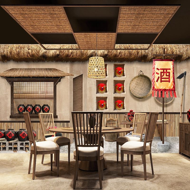 江湖风酒馆墙纸湘菜馆装饰复古客栈白酒卖酒直播间背景布古代壁纸